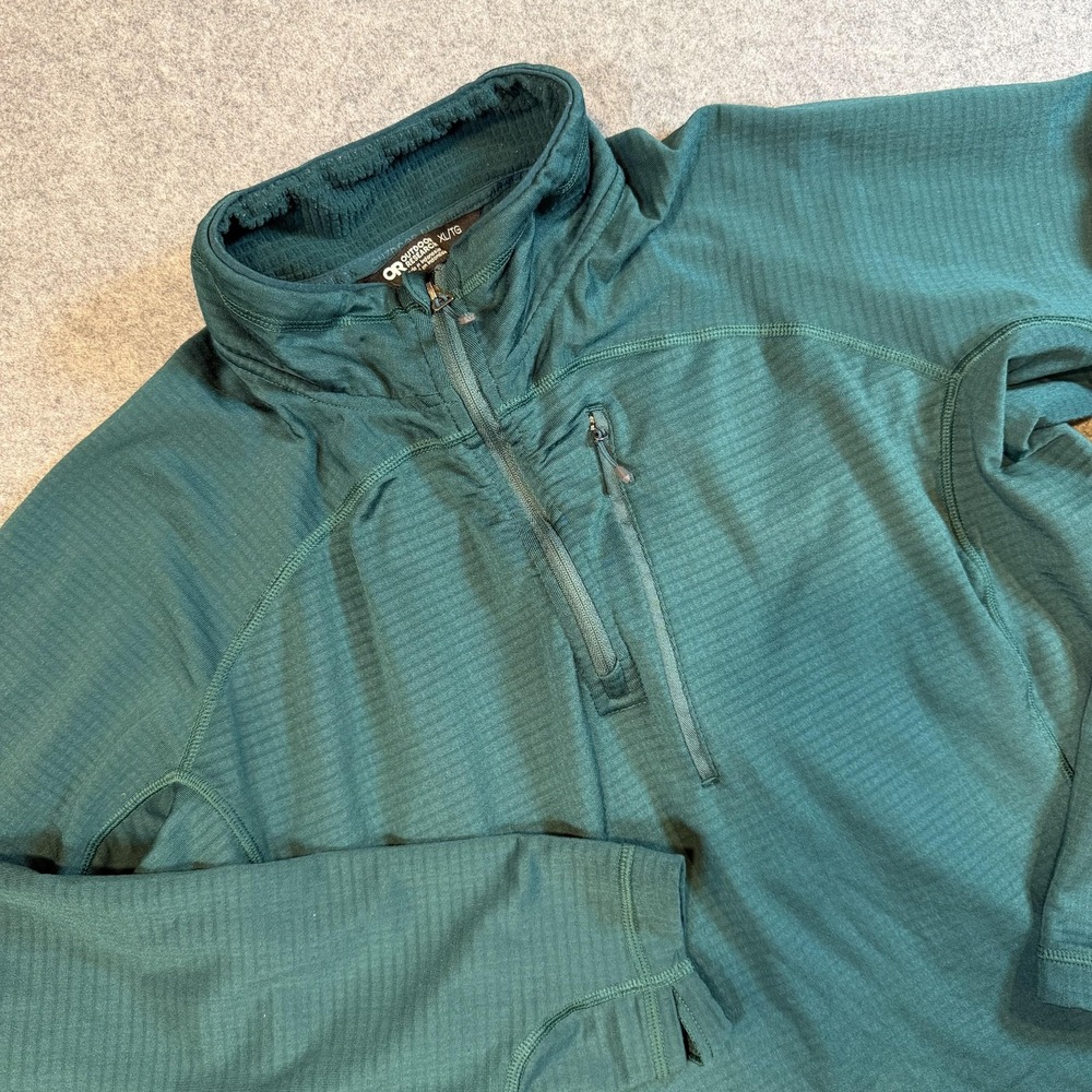 Outdoor Research Pullover Womens XL Green Vigor 1/4 Zip Fleece Thumbholes Hiking